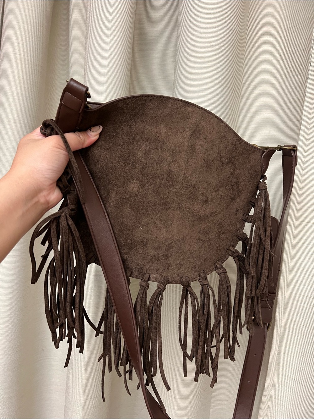 HOUSE OF HARLOW 1960Brown Suede Fringe Crossbody Bag